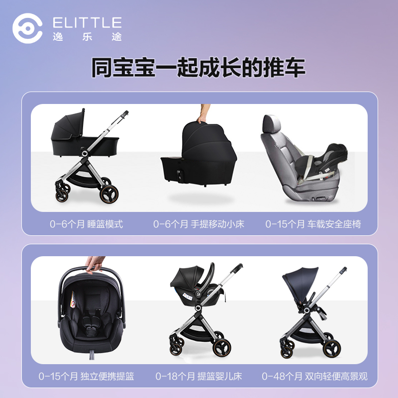 【618狂欢】[新生儿睡篮版]elittle逸乐途emu双向婴儿车宝宝车 - 图3