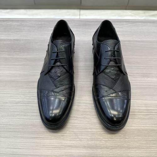 狠货 鸵鸟皮加牛皮系带商务正装皮鞋男半皮底英伦风三接头德比鞋 - 图3