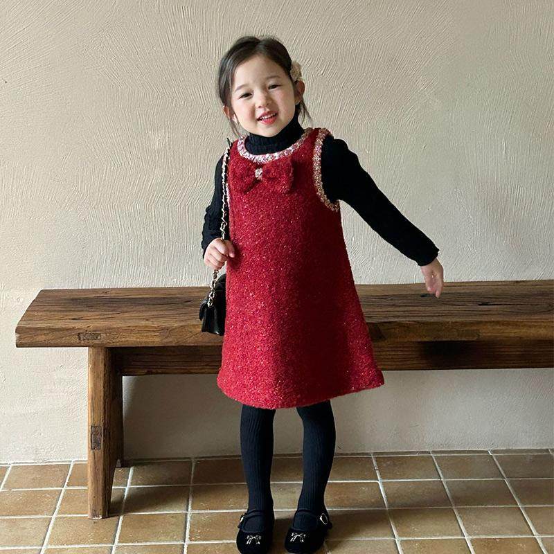 韩系童装女童小香风背心裙2024秋冬季新款小女孩红色礼服连衣裙,淘宝优惠券,粉丝福利购,淘宝优惠卷