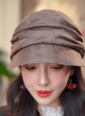 布塔真丝鸭舌帽花罗帽子贵妇防晒遮阳帽重磅桑蚕丝洋气时尚百搭