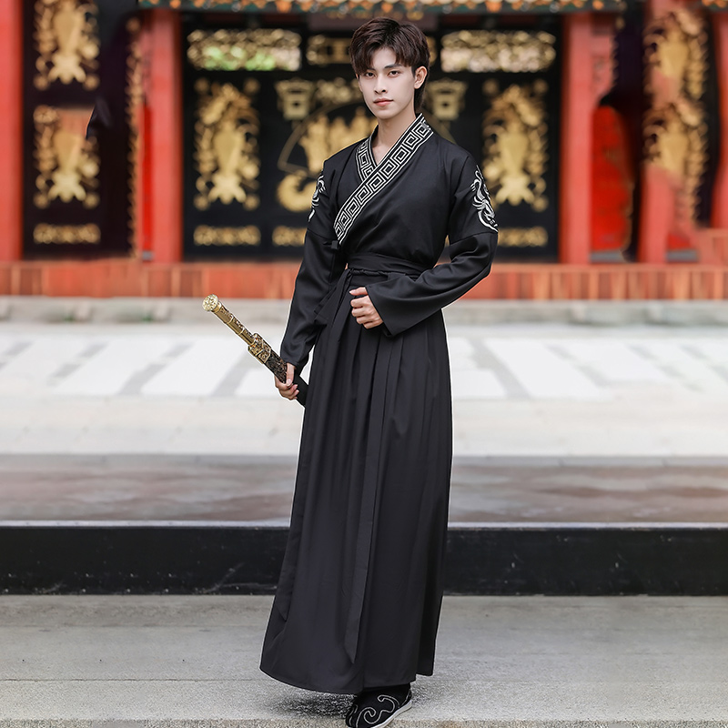 原创汉服古装中国风武侠男生仙气飘逸清秀套装大袖黑色霸气侠客新_虎窝淘