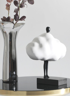 简约现代风白色云朵树脂人物雕塑