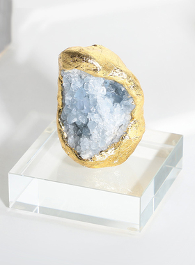 北欧现代蓝色石头桌面玄关装饰摆件样板间售楼处家居水晶石头摆设