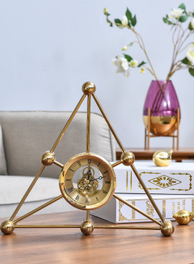 复古机械座钟轻奢风电镀金属摆件