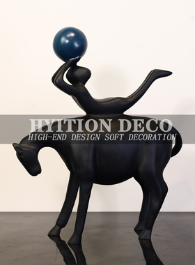 现代新中式摆件牧马人雕塑样板房酒店玄关书房骑马人客厅家居饰品