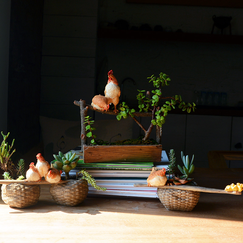 真自在创意树脂鸡花盆多肉盆栽花器客厅桌面花园庭院装饰生肖礼物