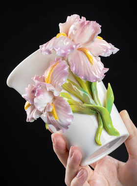 陶瓷非遗釉下彩手工鸢尾瓷花杯