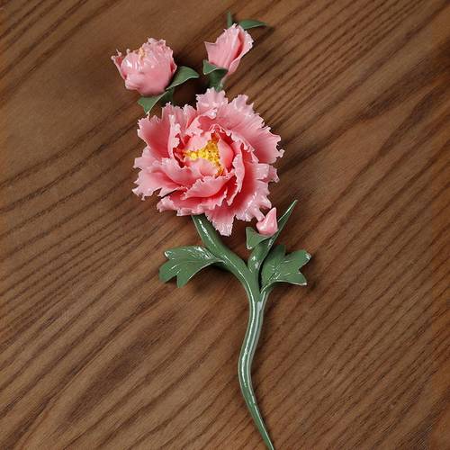 陶瓷牡丹花花枝摆饰送老婆女朋友家居卧室装饰品茶桌茶夹架摆饰 - 图0