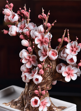 东方泥土陶瓷手工捏花一品梅摆件