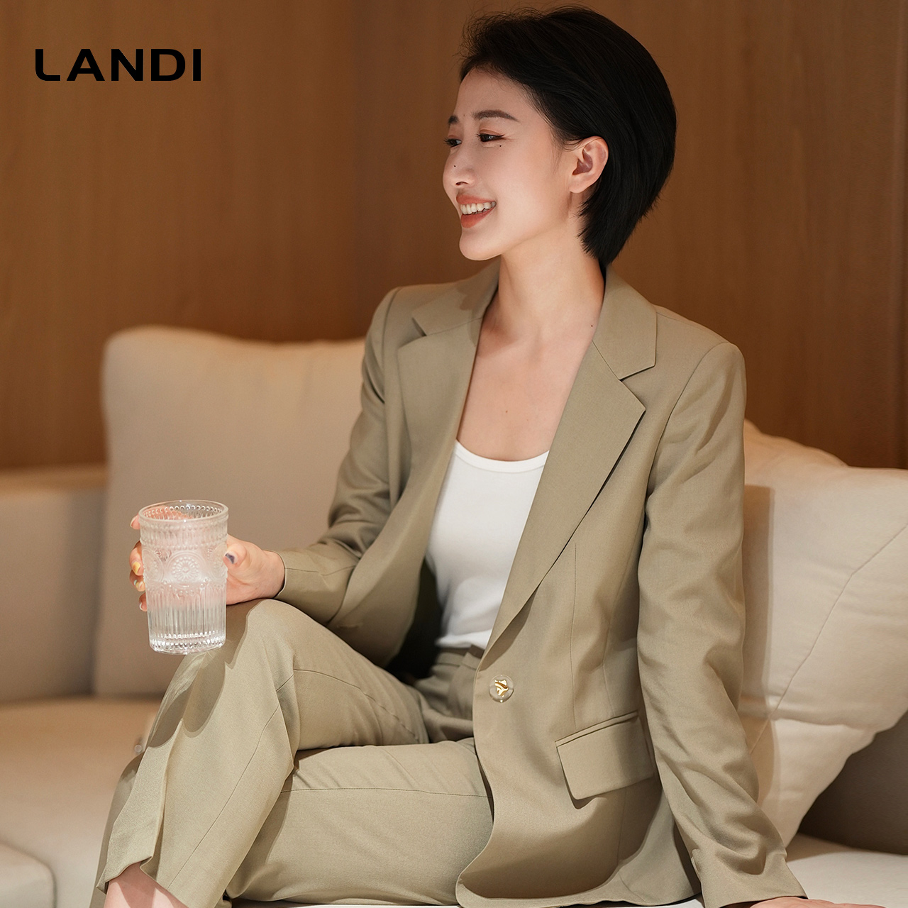 [职场治愈系]LANDI抹茶绿通勤西装外套西裤套装女2023秋季新款