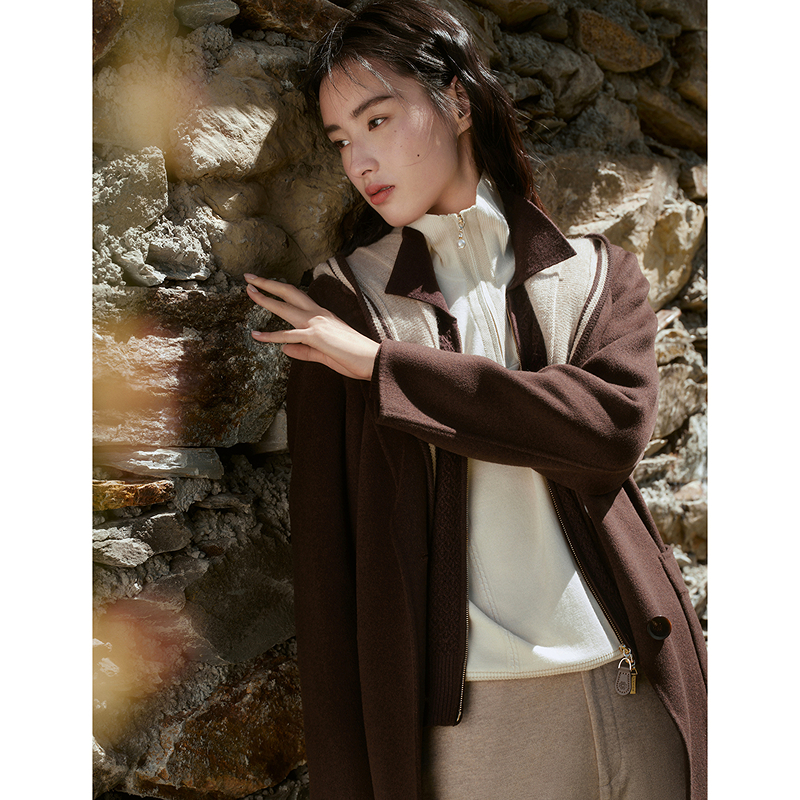 【羊毛桑蚕丝】ELSEWHERE珂思商场同款毛呢大衣女外套2025冬新款 - 图1