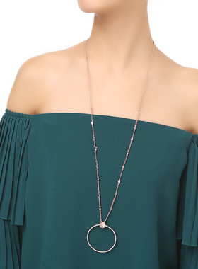 URCHOICE玫瑰金水晶吊坠毛衣链