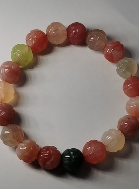 网红热销淑女款玛瑙手链盐源玛瑙雕刻莲花南瓜珠原矿手串时尚百搭
