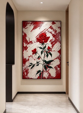纯手绘红玫瑰立体肌理油画