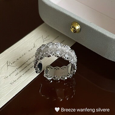 S925纯银蕾丝边戒指女轻奢时尚高级感精致气质指环百搭