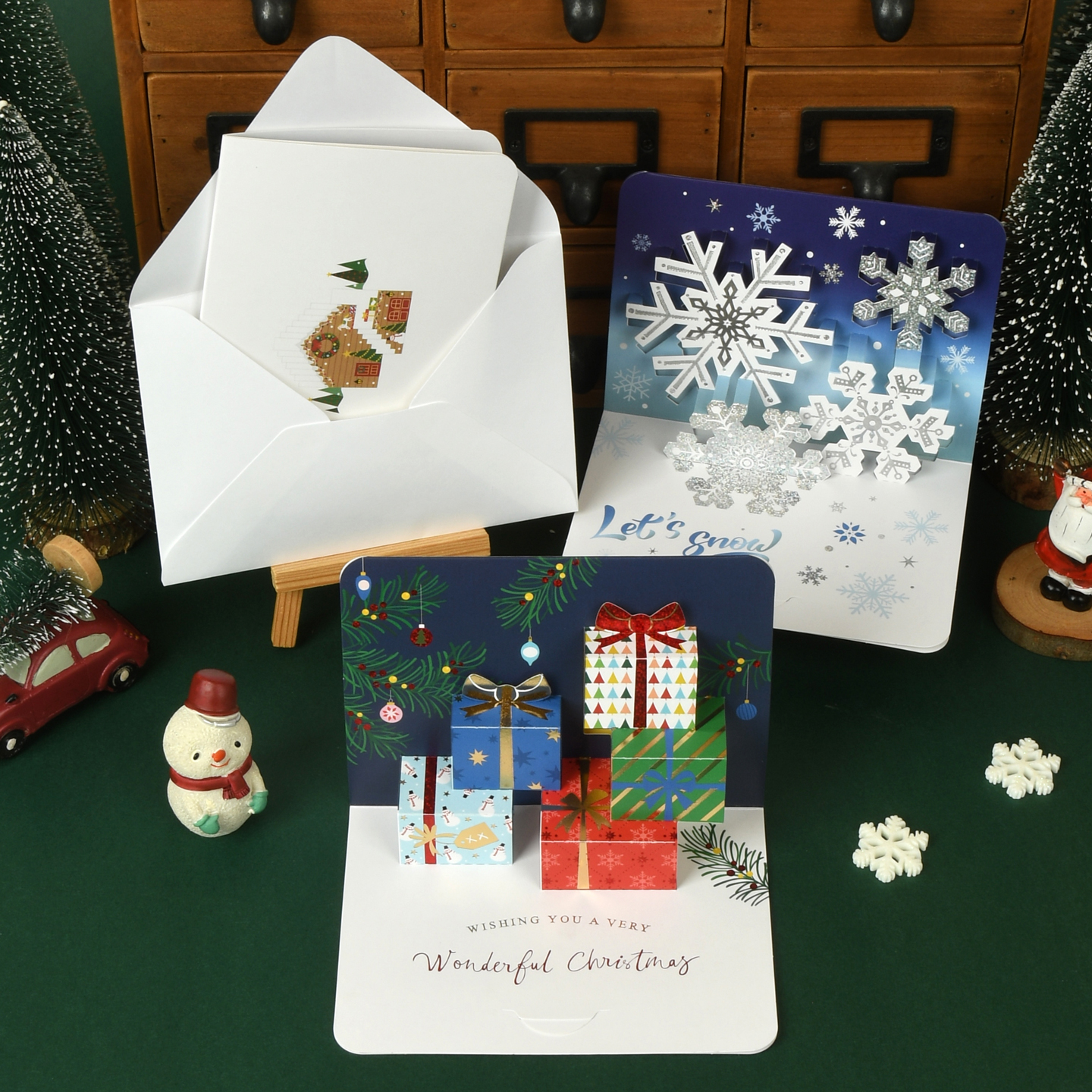 Christmas 3D three-dimensional greeting card, high-end Christmas holiday blessings, folded message card, handwritten blank card, English creative children's baby Christmas Eve gift, candy apple gift box postcard
