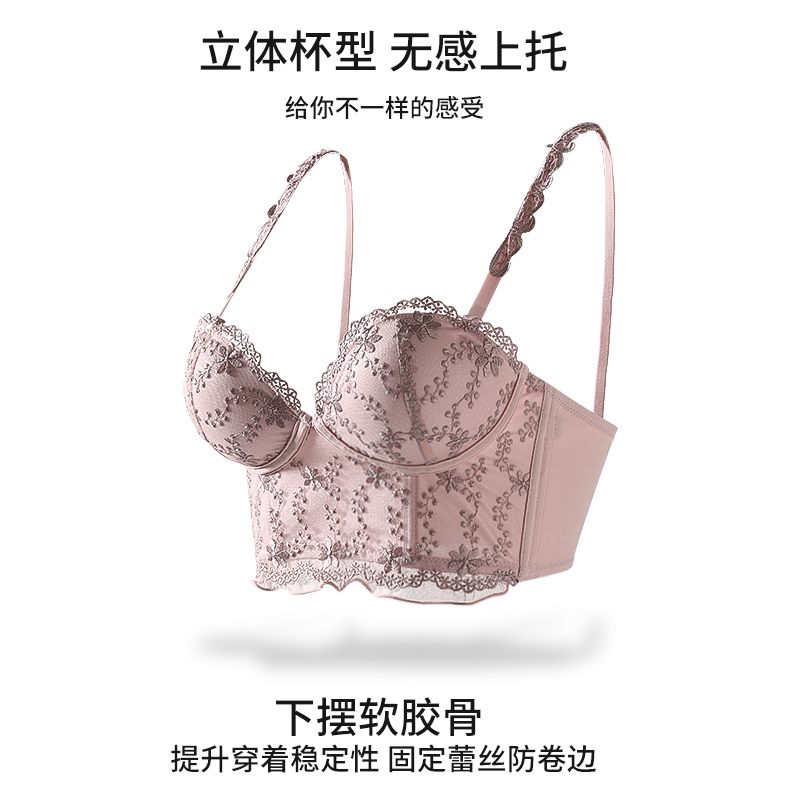 祺蕾旗舰店内衣女小胸聚拢纯欲风收副乳防下垂调整型法式蕾丝无钢圈文胸套装0