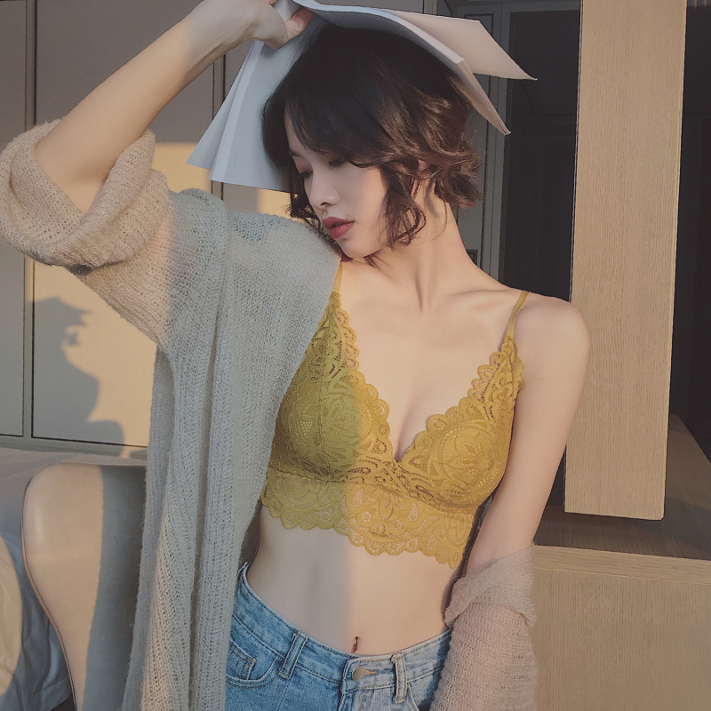 祺蕾旗舰店法式内衣女薄款大胸显小胸罩性感蕾丝背心式文胸无钢圈Bralette3