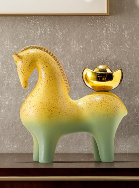 新中式陶瓷马上有钱招财摆件