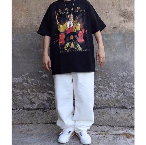 90s oldschool经典肥大街舞oversize透气舒适hiphop纯白色牛仔裤 - 图1