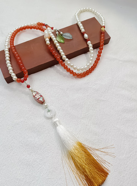 新中式复古手工串珠项链女马面裙汉服旗袍毛衣链古风民族风毛衣