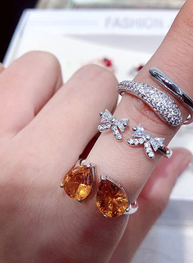 微镶红刚玉电镀14k金珠宝戒指