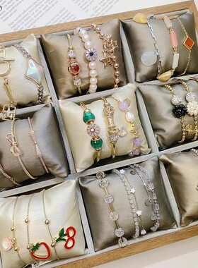 小众设计感保色镶钻锆石手链气质女简约几何形滴油手饰配饰