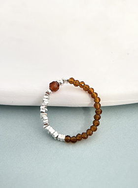 VerGem原创天然石榴石碎银子戒指女小众设计高级感指环轻奢小众