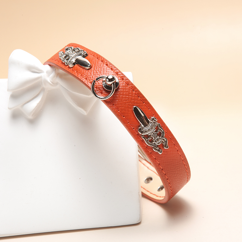 幸运之剑嘿宠荟奢华真皮质狗项圈法斗比熊小雪牵引绳巨贵犬脖套子 - 图1