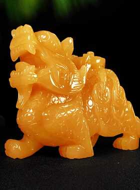 招财貔貅摆件皮丘一对客厅米黄玉