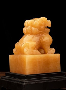 天然玉石狮子印章摆件北京办公室