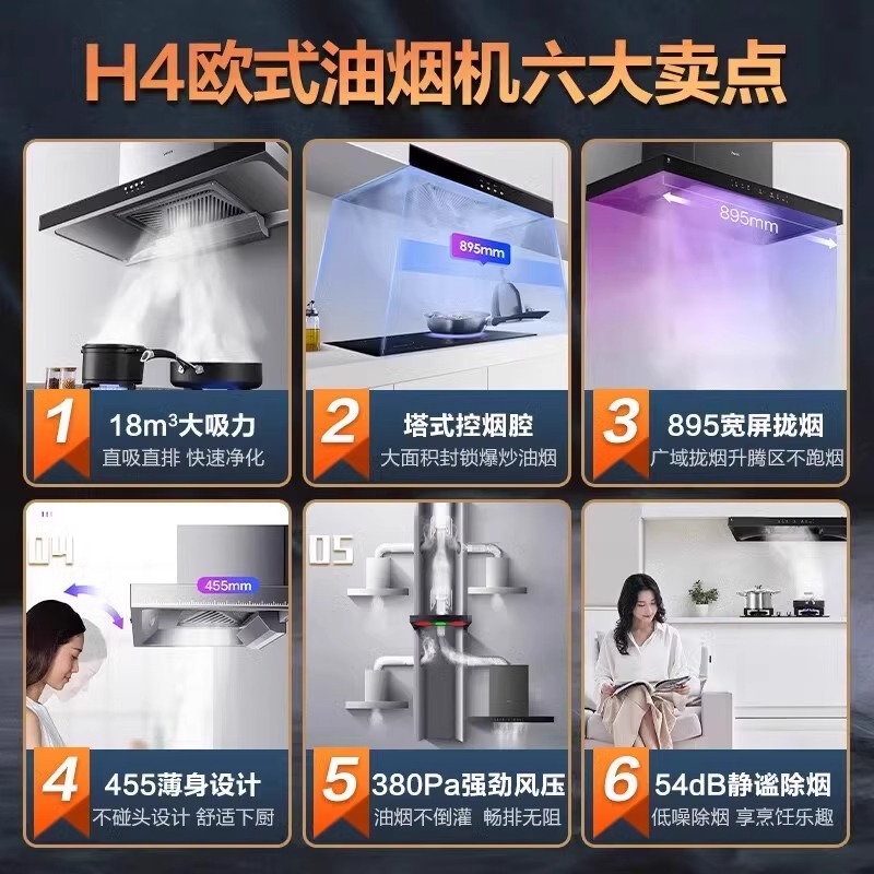 美的出品华凌H4抽油烟机家用厨房大吸力顶吸式脱排烟机官方旗舰店