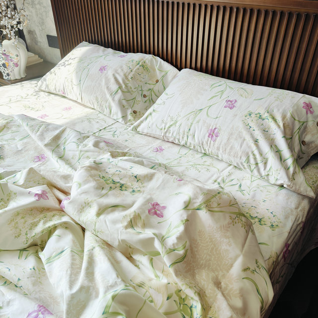 Foreign trade export 100s pure cotton tribute satin Egyptian cotton double bed sheet quilt cover four-piece set cotton thick smooth bedding products