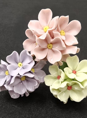 手工绣球花陶瓷仿真花束摆件