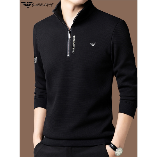 正品意大利男士纯棉长袖t恤秋冬新款立领打底polo衫宽松卫衣男装