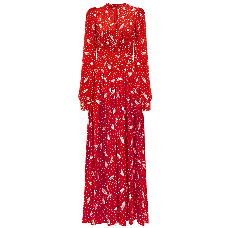 法式红色连衣裙女波点印花裙显瘦褶皱裙子气质茶歇长裙轻奢高级感,淘宝优惠券,粉丝福利购,淘宝优惠卷