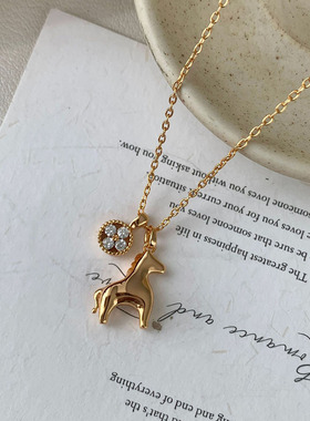 纯银复古马上有钱金币小马项链女