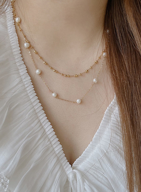 astudio纯银间隔珍珠满天星项链