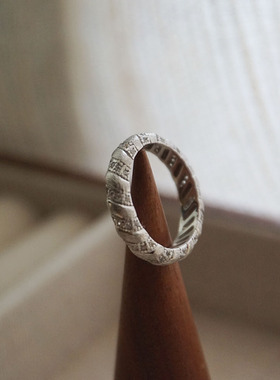 欧美925纯银拉丝麻花扭绳戒指