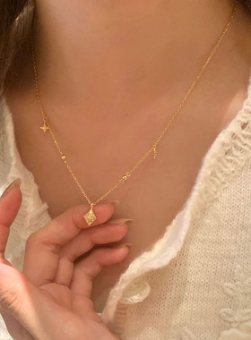 astudio纯银复古八芒星流苏项链