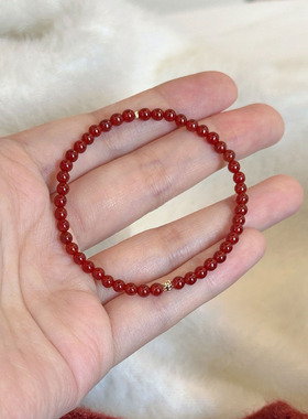 astudio纯银复古红玛瑙串珠手链