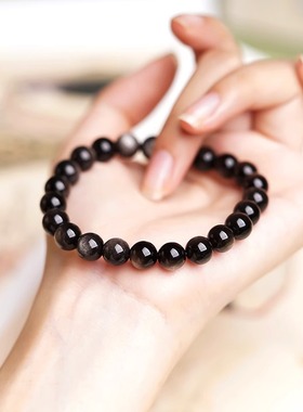 天然黑曜石手链情侣招财转运珠