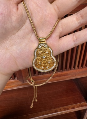 古法金越南沙金点钻开合佛佑花丝葫芦吊坠可打开新中式国潮风编绳