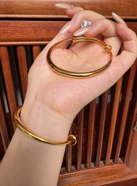 古法沙金传承手镯女素圈黄金色999越南金镯子手环不掉色结婚首饰