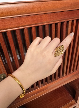 古法沙金工艺凤舞九天戒指新中式宫廷风渐变首饰点羽金凤凰女戒