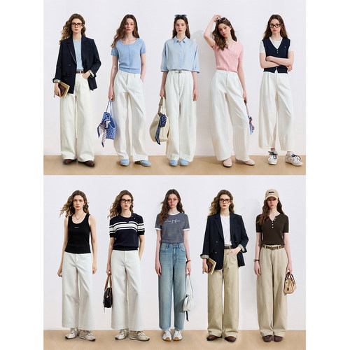 【100%棉】KBNE小个子高腰白色牛仔裤女2026夏季新款弯刀阔腿裤子 - 图1