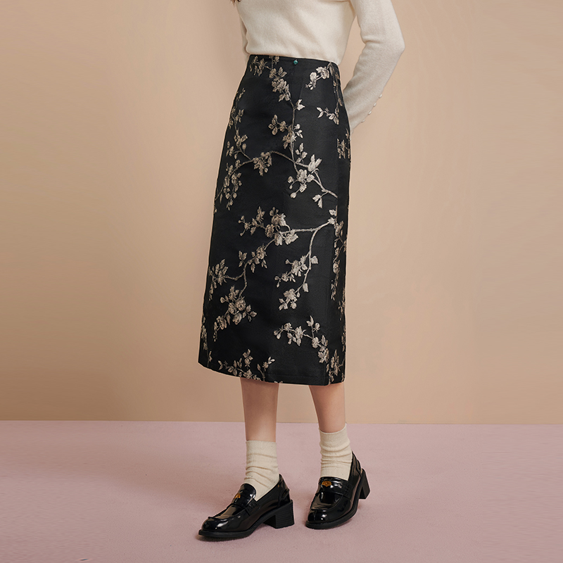 黑色新中式半身裙女长裙包臀裙秋冬kbne2025秋季新款爆款半裙中裙 - 图3