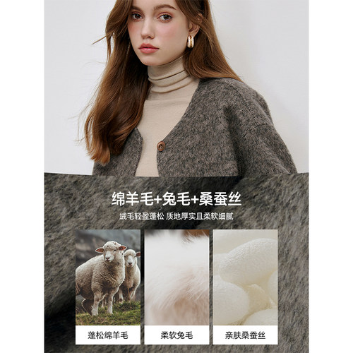 KBNE毛呢外套女绵羊毛短款双面呢子大衣小个子2025新款秋冬季外衣 - 图3