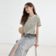 KBNE gray green flower bud short-sleeved shirt bottoming shirt 2025 summer new versatile design round neck top women's clothing