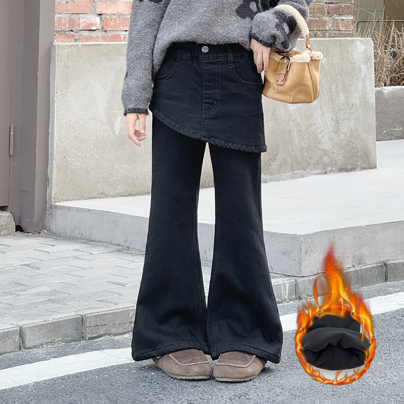 女童裤子牛仔裤加绒加厚秋冬装新款中大童洋气喇叭裤冬季保暖长裤,淘宝优惠券,粉丝福利购,淘宝优惠卷